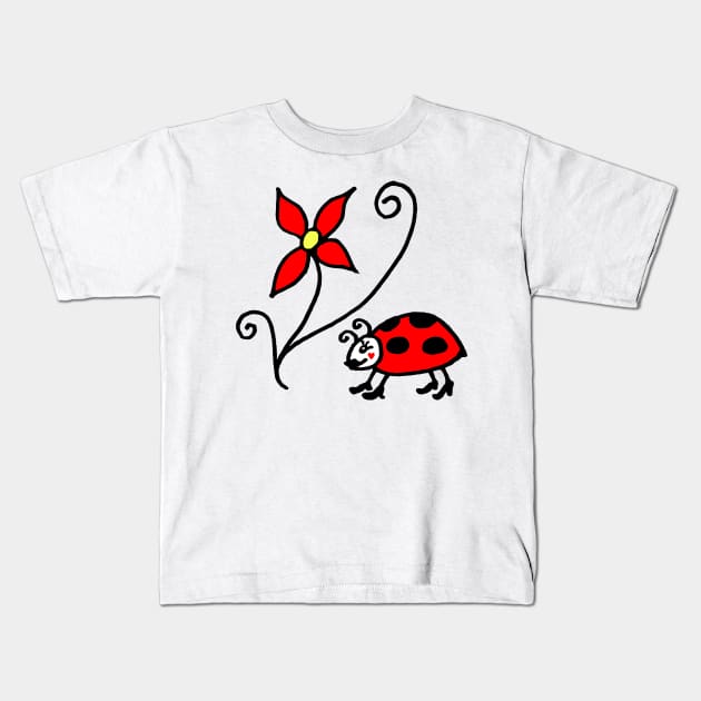 Cute Ladybug with Flower Kids T-Shirt by Michelle Le Grand